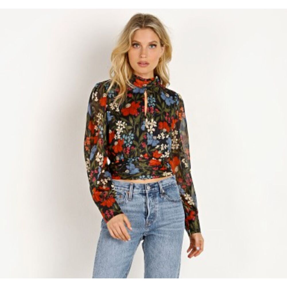 ASTR the Label Floral Backless Long Sleeve Blouse Size XS